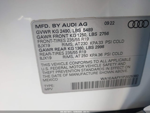 WA1EAAFY1P2025360 Audi Q5 Premium Plus 45 Tfsi S Line Quattro