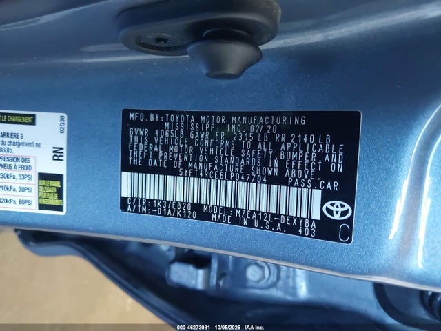 Aukcja sprzedaży 2020 Toyota Corolla Xse, vin: 5YFT4RCE6LP047704, numer aukcji: 46273981