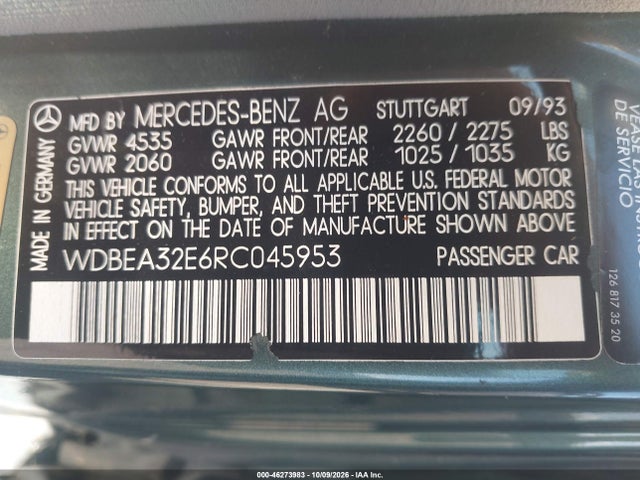 Продаж на аукціоні авто 1994 Mercedes-benz E 320, vin: WDBEA32E6RC045953, номер лоту: 46273983