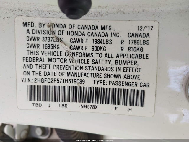 Honda Civic Lx 2018 2HGFC2F57JH519089 Image 9