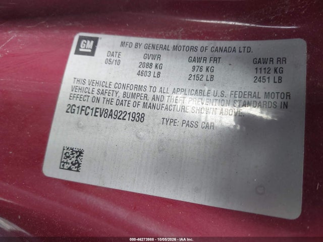 Aukcja sprzedaży 2010 Chevrolet Camaro 2lt, vin: 2G1FC1EV8A9221938, numer aukcji: 46273988