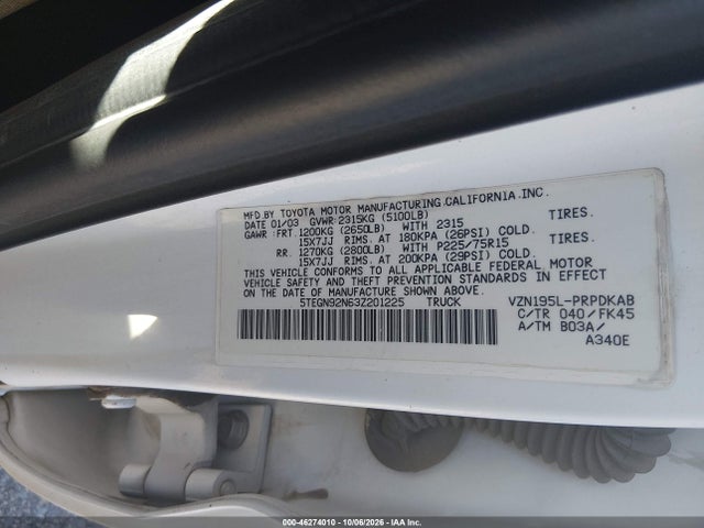 Aukcja sprzedaży 2003 Toyota Tacoma Prerunner V6, vin: 5TEGN92N63Z201225, numer aukcji: 46274010