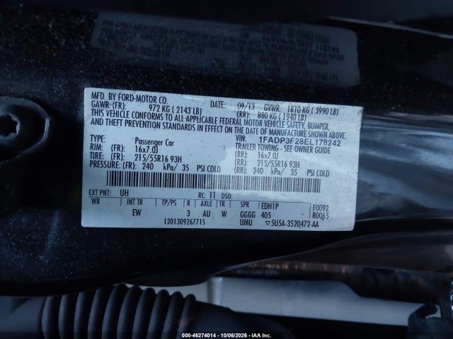 2014 Ford Focus Se მანქანა იყიდება აუქციონზე, vin: 1FADP3F28EL178242, აუქციონის ნომერი: 46274014