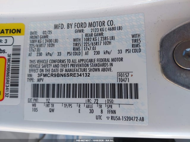 Продажа на аукционе авто 2025 Ford Bronco Sport Big Bend, vin: 3FMCR9BN6SRE34132, номер лота: 46274017