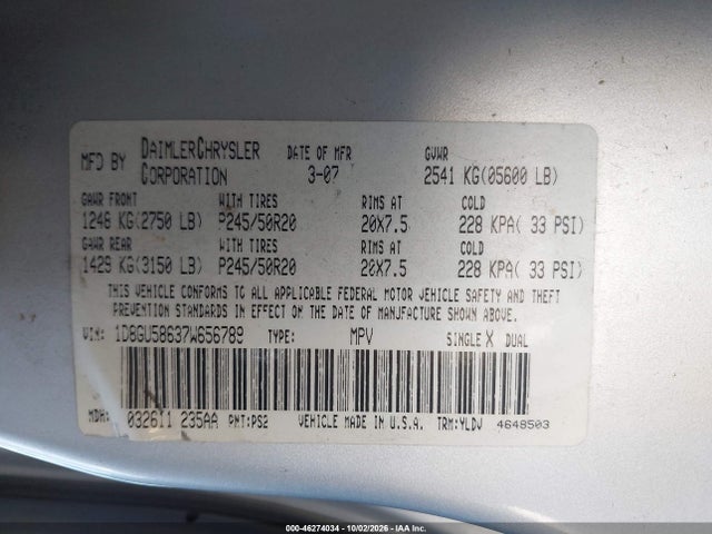 Aukcja sprzedaży 2007 Dodge Nitro Slt/rt, vin: 1D8GU58637W656789, numer aukcji: 46274034