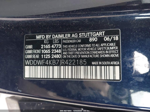 46274093 :رقم المزاد ، WDDWF4KB7JR422185 vin ، 2018 Mercedes-benz C 300 4matic مزاد بيع
