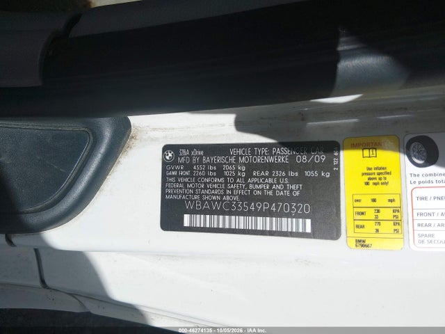 Aukcja sprzedaży 2009 Bmw 328i Xdrive, vin: WBAWC33549P470320, numer aukcji: 46274135