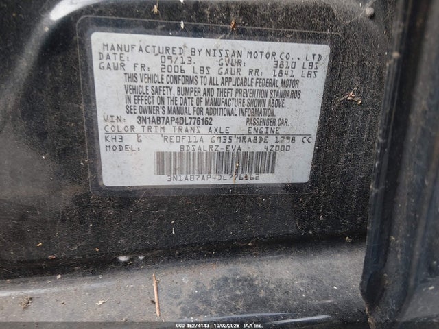 46274143 :رقم المزاد ، 3N1AB7AP4DL776162 vin ، 2013 Nissan Sentra Sr مزاد بيع