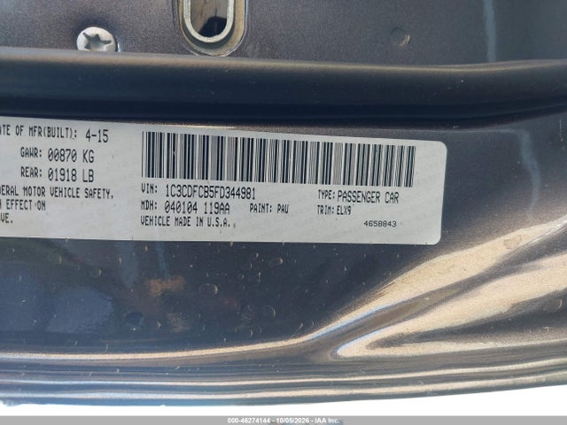 Aukcja sprzedaży 2015 Dodge Dart Limited, vin: 1C3CDFCB5FD344981, numer aukcji: 46274144