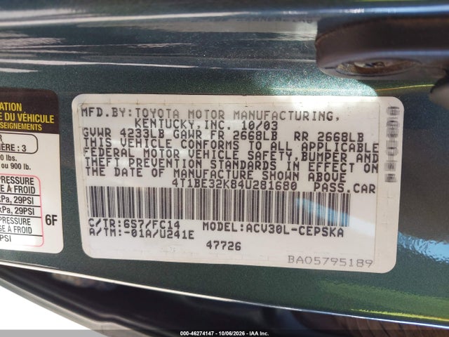 Aukcja sprzedaży 2004 Toyota Camry Se, vin: 4T1BE32K84U281680, numer aukcji: 46274147
