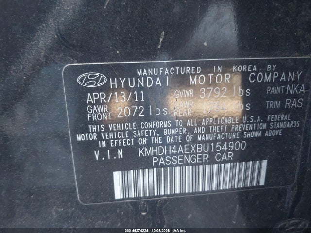 46274224 :رقم المزاد ، KMHDH4AEXBU154900 vin ، 2011 Hyundai Elantra Gls (ulsan Plant) مزاد بيع