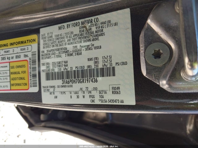 Продаж на аукціоні авто 2016 Ford Fusion Se, vin: 3FA6P0H70GR197436, номер лоту: 46274232