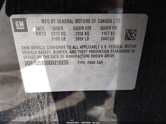 2013 Cadillac Xts Platinum მანქანა იყიდება აუქციონზე, vin: 2G61U5S39D9218255, აუქციონის ნომერი: 46274247