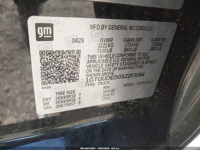 Продаж на аукціоні авто 2025 Gmc Sierra 1500 4wd  Short Box Slt, vin: 1GTUUDED0SZ263094, номер лоту: 46274285