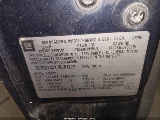 Auction sale of the 2007 Gmc Sierra 1500 Classic Work Truck, vin: 3GTEK14XX7G181272, lot number: 46274371