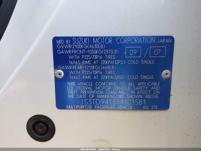 Продаж на аукціоні авто 2008 Suzuki Grand Vitara, vin: JS3TD941384101581, номер лоту: 46274408