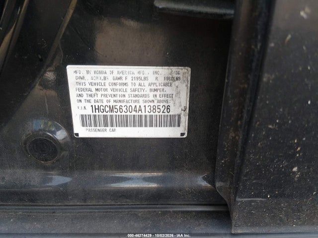 Продаж на аукціоні авто 2004 Honda Accord 2.4 Lx, vin: 1HGCM56304A138526, номер лоту: 46274429
