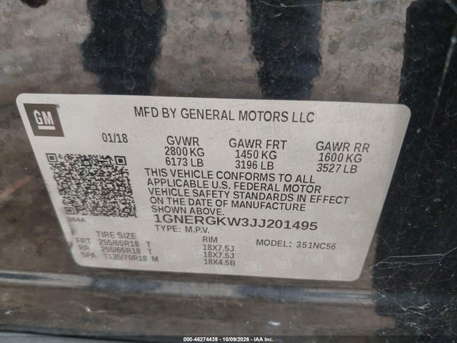 46274439 :رقم المزاد ، 1GNERGKW3JJ201495 vin ، 2018 Chevrolet Traverse 1lt مزاد بيع