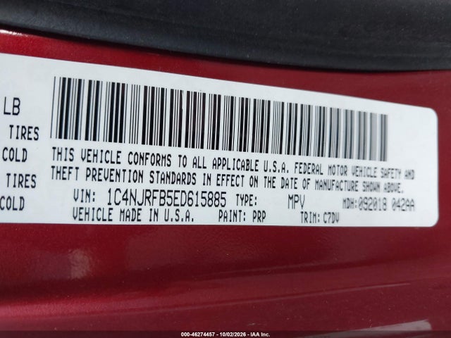 46274457 :رقم المزاد ، 1C4NJRFB5ED615885 vin ، 2014 Jeep Patriot Latitude مزاد بيع