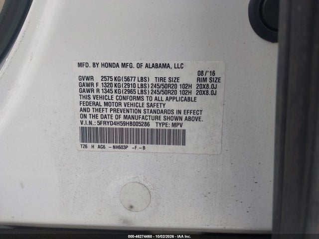 Продаж на аукціоні авто 2017 Acura Mdx Technology Package, vin: 5FRYD4H59HB005286, номер лоту: 46274460