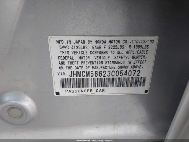 Aukcja sprzedaży 2003 Honda Accord 2.4 Ex, vin: JHMCM56623C054072, numer aukcji: 46274524