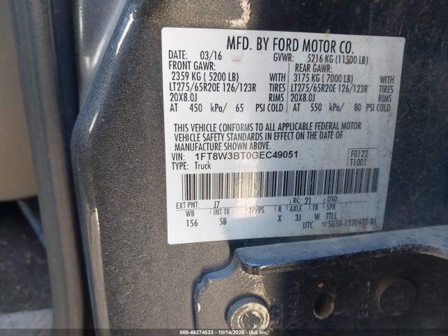 Продажа на аукционе авто 2016 Ford F-350 Lariat, vin: 1FT8W3BT0GEC49051, номер лота: 46274533
