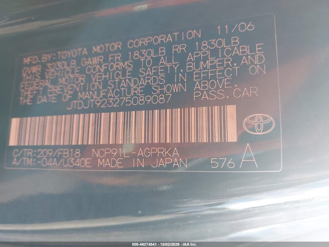 Продаж на аукціоні авто 2007 Toyota Yaris, vin: JTDJT923275089087, номер лоту: 46274541