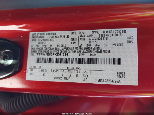 2023 Ford F-150 Xlt მანქანა იყიდება აუქციონზე, vin: 1FTFW1E80PKD61286, აუქციონის ნომერი: 46274545
