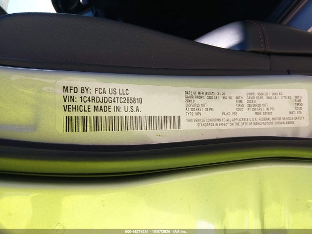 Aukcja sprzedaży 2026 Dodge Durango Gt Plus Awd, vin: 1C4RDJDG4TC265810, numer aukcji: 46274551