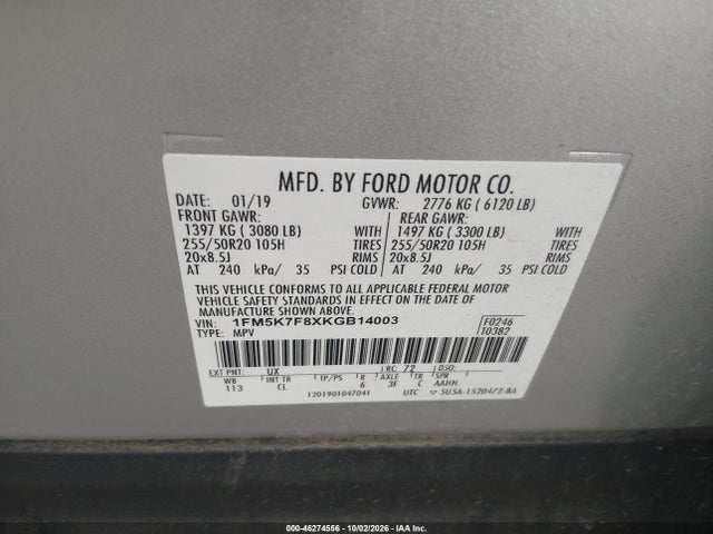 Aukcja sprzedaży 2019 Ford Explorer Limited, vin: 1FM5K7F8XKGB14003, numer aukcji: 46274556