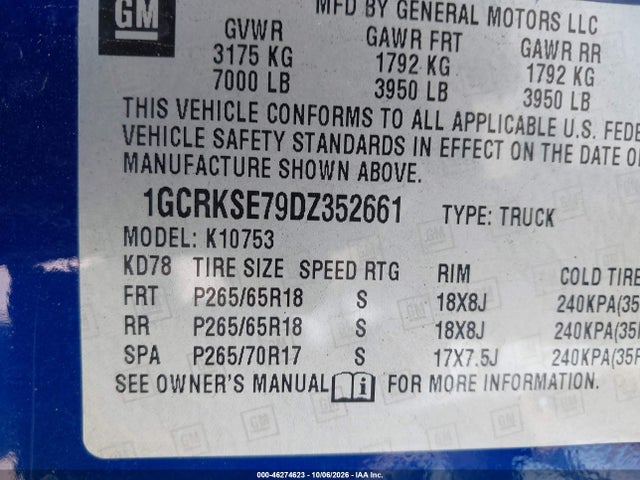Продаж на аукціоні авто 2013 Chevrolet Silverado 1500 Lt, vin: 1GCRKSE79DZ352661, номер лоту: 46274623