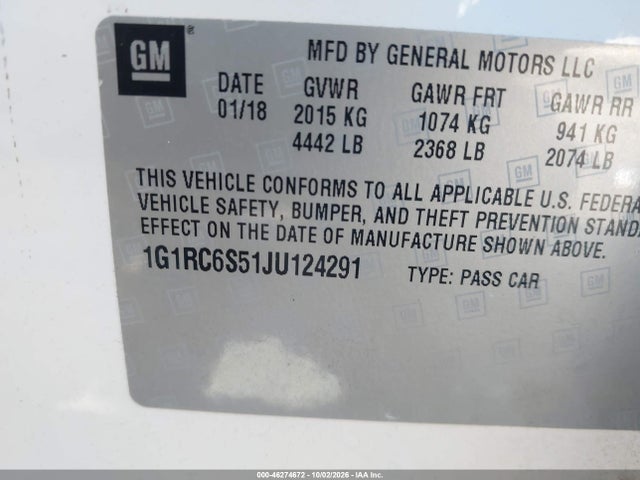 Продажа на аукционе авто 2018 Chevrolet Volt Lt, vin: 1G1RC6S51JU124291, номер лота: 46274672