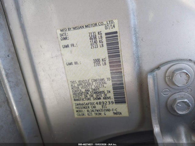 Aukcja sprzedaży 2014 Nissan Maxima 3.5 Sv, vin: 1N4AA5AP3EC489239, numer aukcji: 46274821