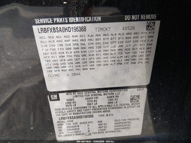 Продаж на аукціоні авто 2017 Buick Envision Essence, vin: LRBFXBSA0HD196368, номер лоту: 46274933