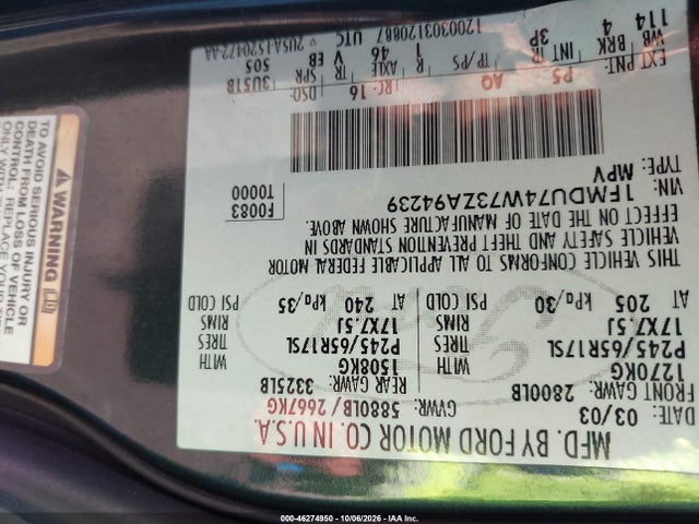2003 Ford Explorer Eddie Bauer მანქანა იყიდება აუქციონზე, vin: 1FMDU74W73ZA94239, აუქციონის ნომერი: 46274950