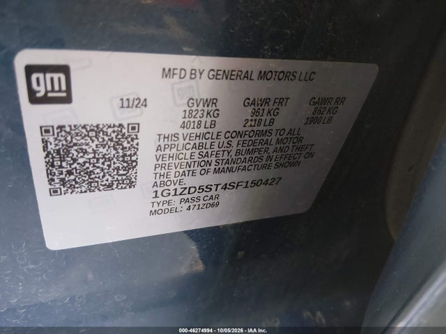 2025 Chevrolet Malibu Fwd 1lt მანქანა იყიდება აუქციონზე, vin: 1G1ZD5ST4SF150427, აუქციონის ნომერი: 46274994