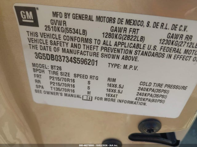 Продаж на аукціоні авто 2004 Buick Rendezvous Cx, vin: 3G5DB03734S596201, номер лоту: 46275000