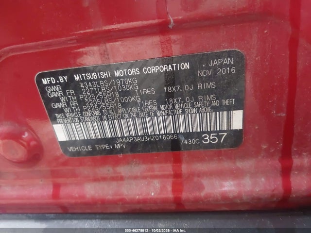 46275012 :رقم المزاد ، JA4AP3AU3HZ016066 vin ، 2017 Mitsubishi Outlander Sport 2.0 Le مزاد بيع