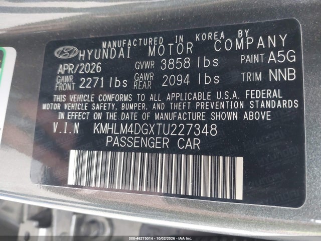 Продаж на аукціоні авто 2026 Hyundai Elantra Sel Sport, vin: KMHLM4DGXTU227348, номер лоту: 46275014