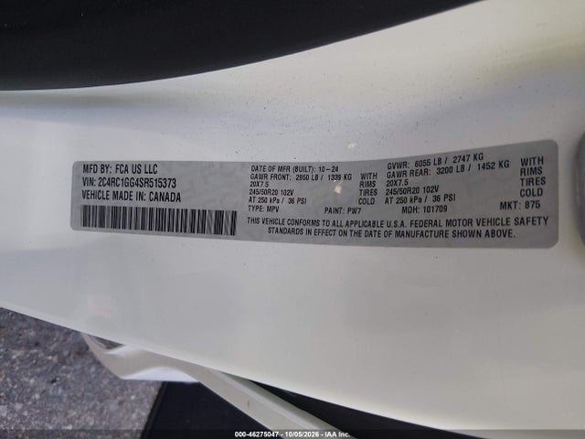 Продаж на аукціоні авто 2025 Chrysler Pacifica Limited, vin: 2C4RC1GG4SR515373, номер лоту: 46275047