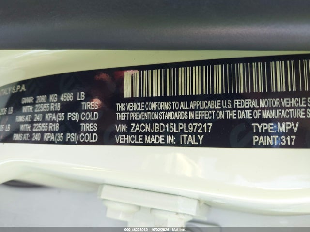 46275060 :رقم المزاد ، ZACNJBD15LPL97217 vin ، 2020 Jeep Renegade Limited 4x4 مزاد بيع
