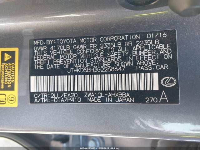Lexus CT 200H 2016 JTHKD5BH3G2268647 Image 9