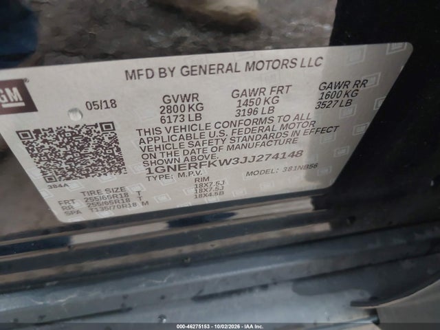 Aukcja sprzedaży 2018 Chevrolet Traverse Ls, vin: 1GNERFKW3JJ274148, numer aukcji: 46275153