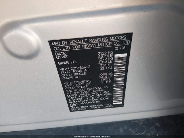 46275183 :رقم المزاد ، KNMAT2MV9GP650461 vin ، 2016 Nissan Rogue Sv مزاد بيع