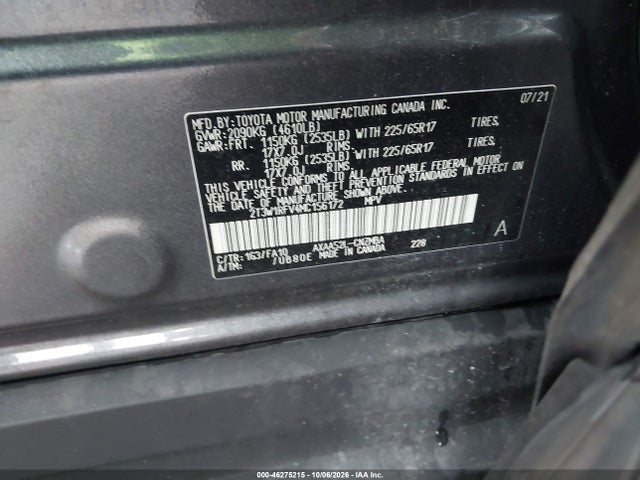 46275215 :رقم المزاد ، 2T3W1RFV4MC156172 vin ، 2021 Toyota Rav4 Xle مزاد بيع