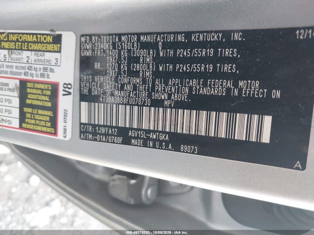 Aukcja sprzedaży 2015 Toyota Venza Le, vin: 4T3BA3BB8FU070730, numer aukcji: 46275253