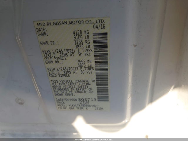 Aukcja sprzedaży 2016 Nissan Nv Cargo Nv2500 Hd Sv V6, vin: 1N6BF0KY4GN808713, numer aukcji: 46275298