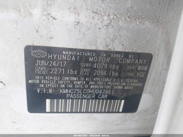 Aukcja sprzedaży 2017 Hyundai Ioniq Hybrid Sel, vin: KMHC75LC0HU047461, numer aukcji: 46275350