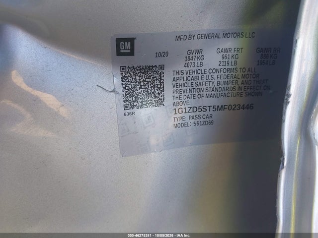 Продаж на аукціоні авто 2021 Chevrolet Malibu Fwd Lt, vin: 1G1ZD5ST5MF023446, номер лоту: 46275381