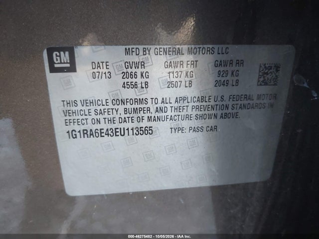 Продаж на аукціоні авто 2014 Chevrolet Volt, vin: 1G1RA6E43EU113565, номер лоту: 46275482
